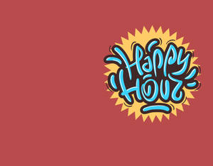 藍色Happy Houz標誌，帶有黃色太陽爆發，背景為紅色