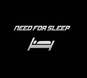 黑色背景上帶有床圖標的銀色「Need for Sleep」標誌。 — 睡眠 壁紙
