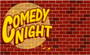 紅磚牆上的 Comedy Night 標誌，帶有黃色油漆飛濺。 — 大笑 壁紙
