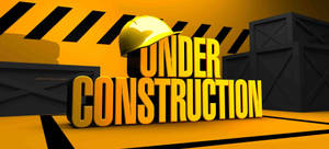 粗體黃色3D文字寫著「UNDER CONSTRUCTION」，頂部有安全帽。 — 3D 壁紙