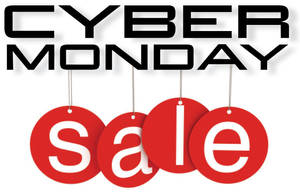 Cyber Monday 特價標籤懸掛，上方有粗體文字。 — 購物 壁紙