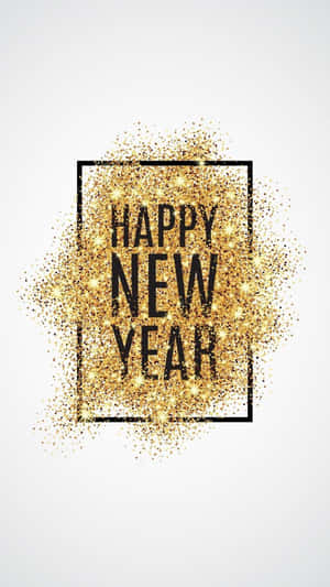黑色正方形框內有金色亮粉爆發的黑色新年快樂文字。 — 慶祝 壁紙