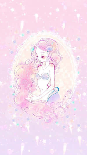 粉紅發動漫美人魚，閃爍粉彩畫框 — 美人魚 壁紙
