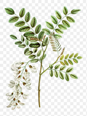 開花植物的植物插圖，帶有綠色葉子和白色花朵。 — 3:4 壁紙