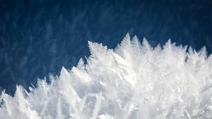窗戶上霜晶的特寫，背景為藍色。 — 雪景 GIF 壁紙