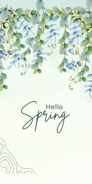 水彩春天花朵配上「Hello Spring」文字 — 植物美學 壁紙