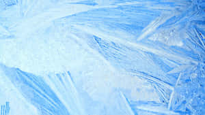 玻璃表面上複雜的藍色霜凍圖案特寫。 — 雪景 GIF 壁紙