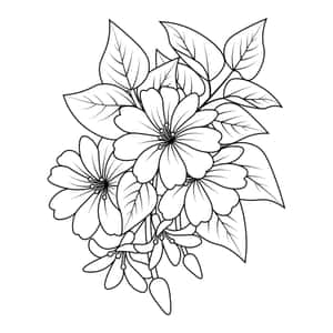 花束中花朵和葉子的黑白線條藝術。 — iPad 壁紙
