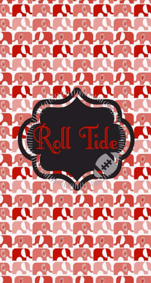 紅白大象圖案，帶有「Roll Tide」和足球徽章。 — 阿拉巴馬紅潮 壁紙