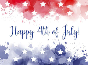 Happy 4th of July 文字搭配紅色、白色和藍色的水彩潑濺和星星 — 美國獨立紀念日 壁紙