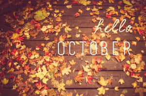 木甲板上的秋葉與hello october文字疊加 — 南瓜 壁紙