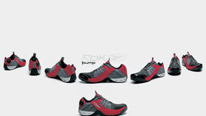 從多個角度展示紅色和灰色的Reebok Pump運動鞋。 — 銳步 壁紙