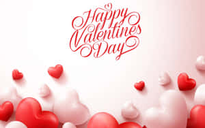 Happy Valentine's Day 文字被漂浮的紅色和白色心形包圍。 — 情人節快樂 壁紙