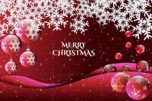 帶有雪花和'Merry Christmas'文字的節日紅色和白色聖誕裝飾品。 — 可愛聖誕節 壁紙