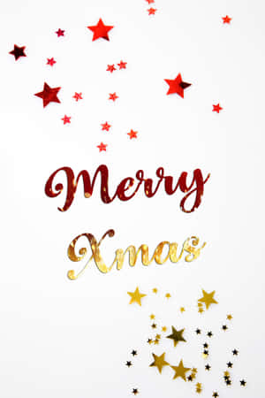 白色背景上被紅色和金色星星包圍的Merry Xmas文字 — 小米平板 9 Pro 壁紙