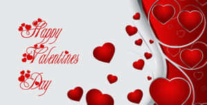 帶有紅色心形和旋轉設計的Happy Valentines Day祝福。 — 情人節快樂 壁紙