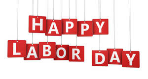 紅色懸掛標誌用粗體白色字母拼出 happy labor day。 — 勞動節 壁紙