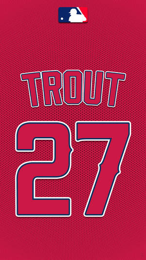 紅色棒球衣，上面有白色和藍色的 Trout 27。 — Mike Trout 壁紙