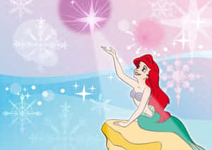 美人魚艾莉爾在雪白的水下場景中伸手觸碰發光的星星。 — 美人魚 壁紙