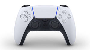 白色PlayStation 5 DualSense控制器，帶藍色燈條，白色背景。 — PS5 動態圖片 壁紙