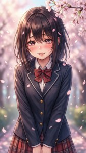 動畫女孩穿著校服在櫻花下微笑 — 渡我被身子 壁紙