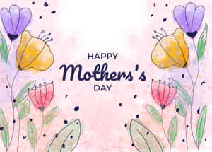 粉紅色背景上帶有水彩花朵和葉子的 Happy Mother's Day 祝福語。 — 母親節 壁紙