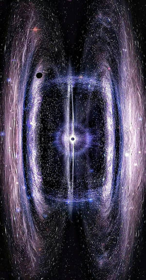 一個以黑洞為中心的旋轉紫色和藍色宇宙漩渦，帶有散落的星星。 — 太空 壁紙