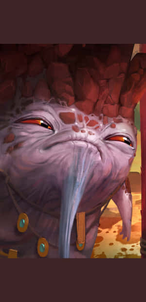 紫色外星生物，橙色眼睛，長舌頭，戴綠松石項鍊 — Runescape 壁紙