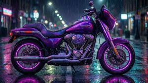 一輛在霓虹紫光下的復古未來風格摩托車。 — 霓虹紫 壁紙