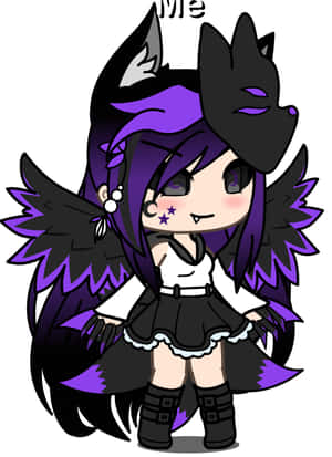 紫髮和黑狼耳的Q版動漫女孩，穿著黑白服裝。 — 電玩遊戲 GIF 壁紙