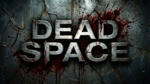 遊戲標誌 DEAD SPACE 在裂開的金屬背景上帶有血跡。