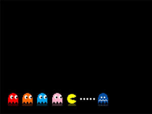 經典像素遊戲風格的 Pacman 和四個鬼魂。 — 電玩遊戲 GIF 壁紙