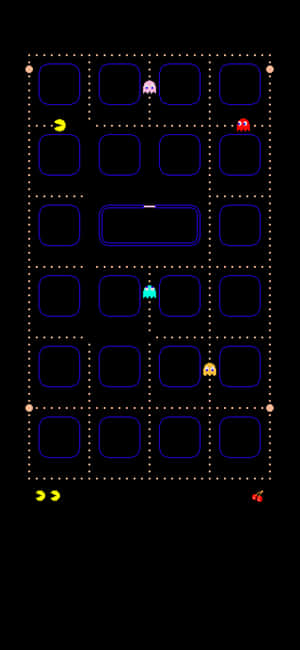 復古 Pacman 遊戲，網格上有黃色角色和鬼魂。 — Pixel 11 Pro 壁紙