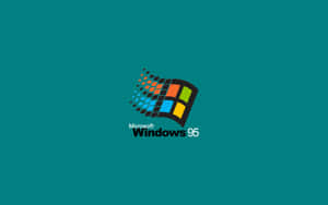 Windows 95 標誌，帶有像素化視窗，背景為青綠色 — 深色窗戶 壁紙