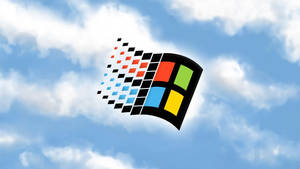 Windows標誌帶像素軌跡在藍天白雲中翱翔 — Windows 95 動態圖 壁紙