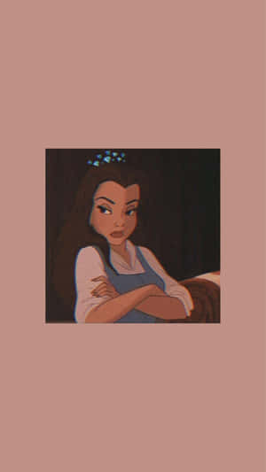 來自《美女與野獸》的貝兒，交叉雙臂的平靜肖像。 — 仙女美學 壁紙