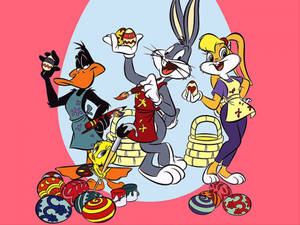 Looney Tunes 角色通過繪畫裝飾彩蛋來慶祝復活節。 — 蘿拉兔 壁紙