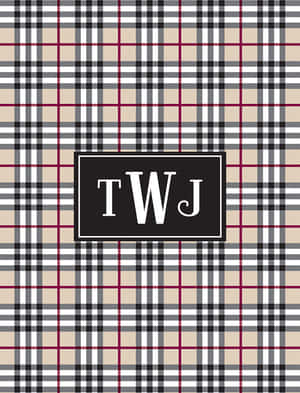 米色、黑色和白色格子壁紙，中央黑色框內有白色字母組合 TWJ。 — Burberry 壁紙