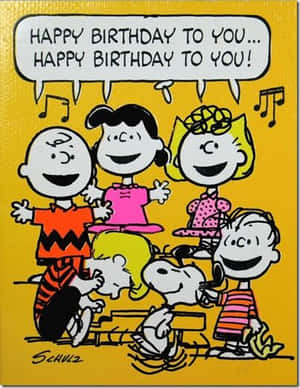 花生漫畫角色以歡快的歌曲慶祝生日。 — 生日快樂蛋糕 壁紙