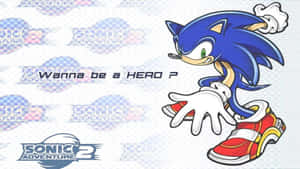 Sonic the Hedgehog在遊戲標誌背景上擺出英雄姿勢 — 音速小子 壁紙