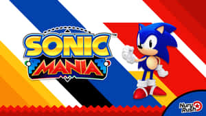 音速小子角色與Sonic Mania標誌在彩色條紋背景上。 — 音速小子 壁紙