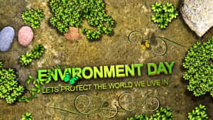 Environment Day訊息，帶有綠色文字和蝴蝶在長滿苔蘚的地面上。 — 自然 壁紙