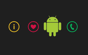 深色背景上帶有資訊心形和電話符號的Android機器人圖示。 — 花朵 壁紙
