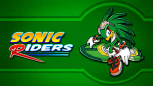 Sonic Riders 遊戲標誌，帶有綠色刺蝟角色在懸浮滑板上。 — 獵鷹 壁紙