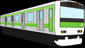 綠色與白色通勤列車插圖
