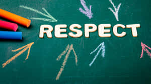 木製字母在綠色黑板上拼出 respect，彩色粉筆箭頭指向該詞。 — 黑板 壁紙