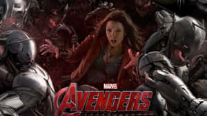 緋紅女巫在Marvel復仇者聯盟戰鬥場景中被裝甲敵人包圍。 — 7680x4320 壁紙