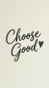 簡約線條藝術桌布，帶有「Choose Good」字樣與愛心圖案，適合極簡主義者。 — 優質 GIF 壁紙