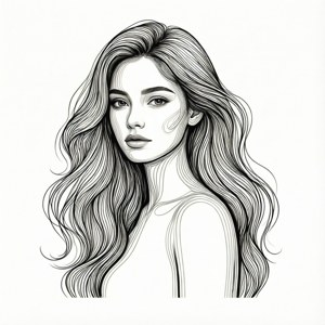 極簡線條藝術風格的美感女孩。
