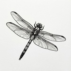 一幅精細的黑白線條畫，描繪一隻蜻蜓。 — Pixel Watch 壁紙